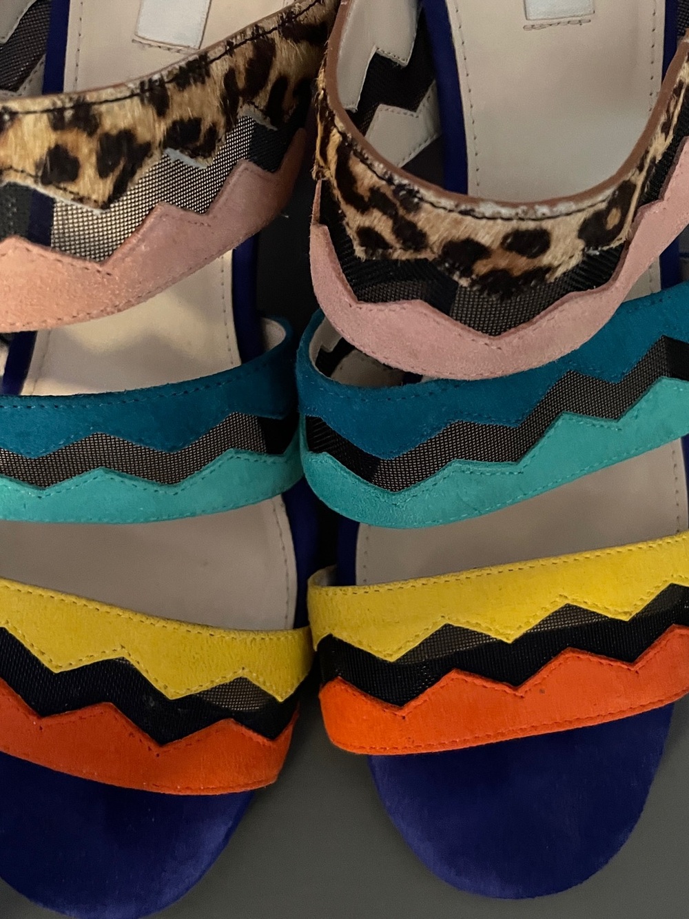 Cole Haan Amelia Haircalf Leopard Multicolor Suede Block High Heel Sandals 6B - Picture 6 of 12